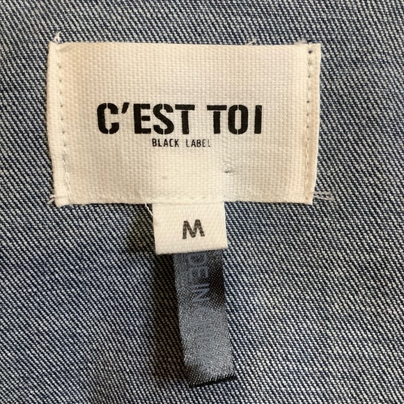 C'EST TOI Black Label Blue Distressed Denim Vest Size M - Picture 11 of 16